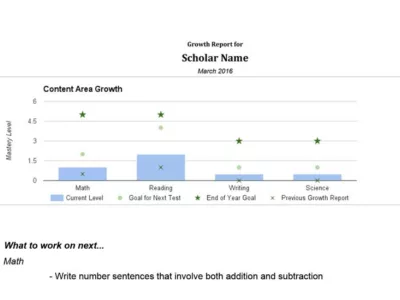 Chart showing mastery level of a particular student across subjects
