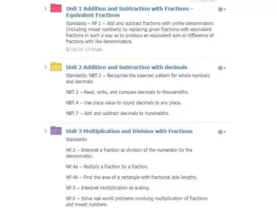 Example of learner pathways showing different folders for math topics
