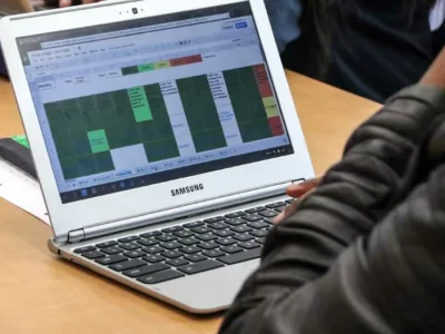 Photo closeup of laptop screen showing mastery data dashboard
